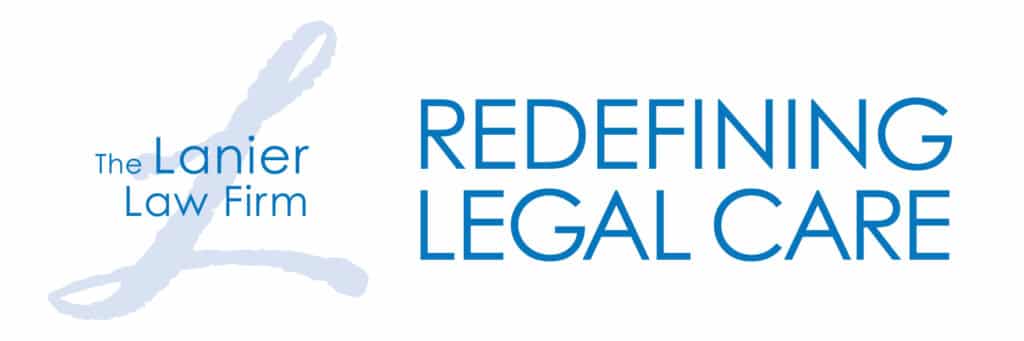 The Lanier Law Firm logo with their slogan "Redefining Legal Care"